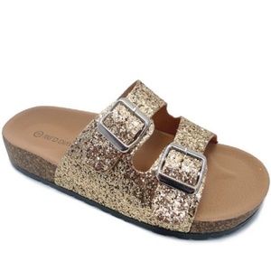 Wild Diva "Birk" style sandals in Gold Glitter